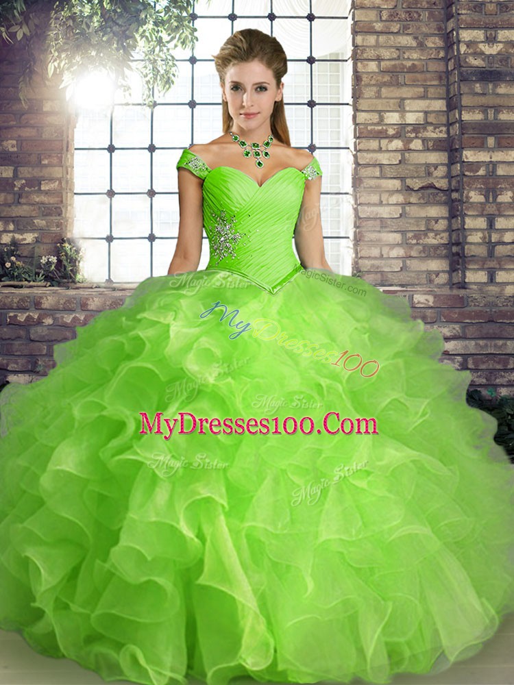 Gorgeous Lace Up Quinceanera Dresses Beading and Ruffles Sleeveless Floor Length