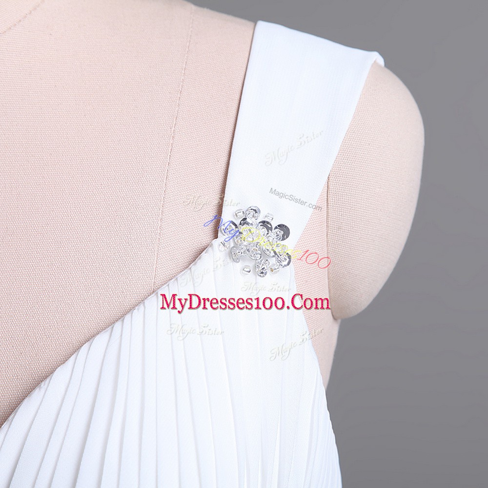 Suitable White Straps Lace Up Beading Wedding Gown Brush Train Sleeveless
