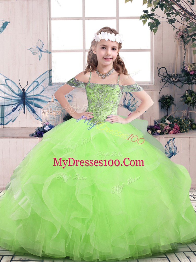 Fancy Off The Shoulder Neckline Beading and Ruffles Kids Formal Wear Sleeveless Lace Up