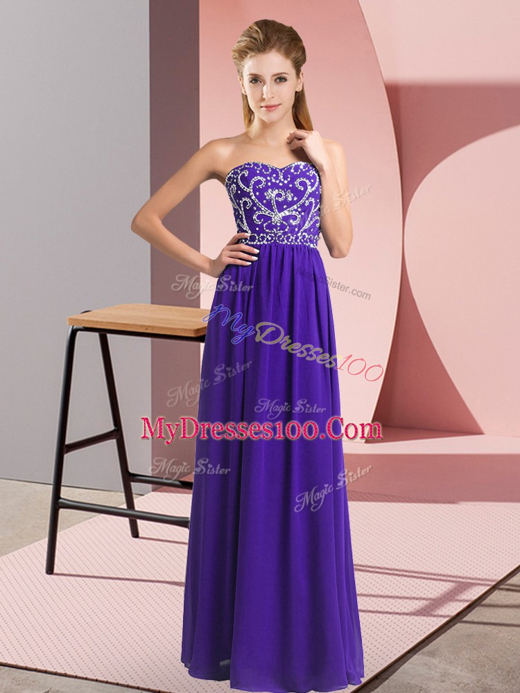Beautiful Empire Dress for Prom Purple Sweetheart Chiffon Sleeveless Floor Length Lace Up