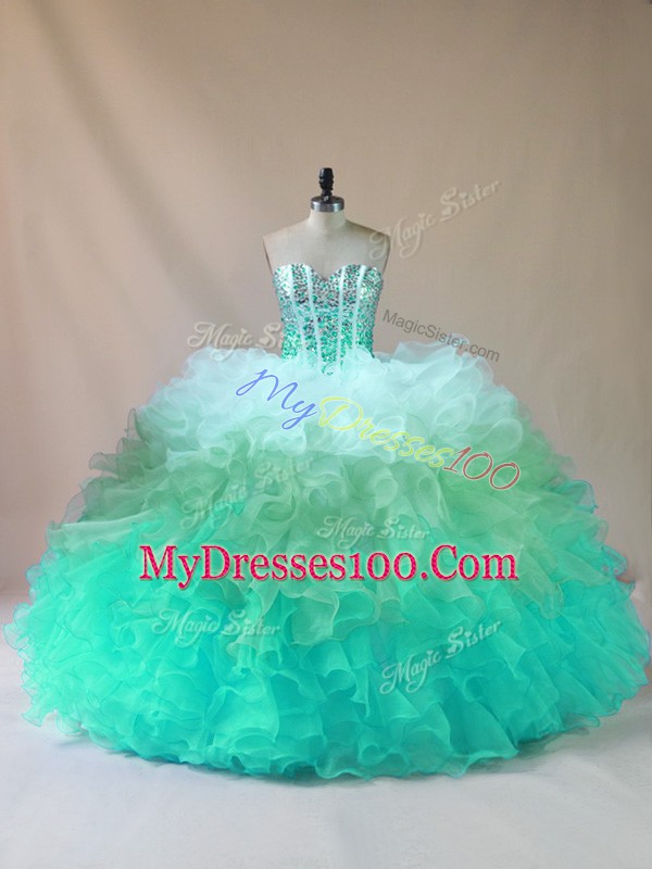 Multi-color Sleeveless Floor Length Beading and Ruffles Lace Up Quinceanera Gown