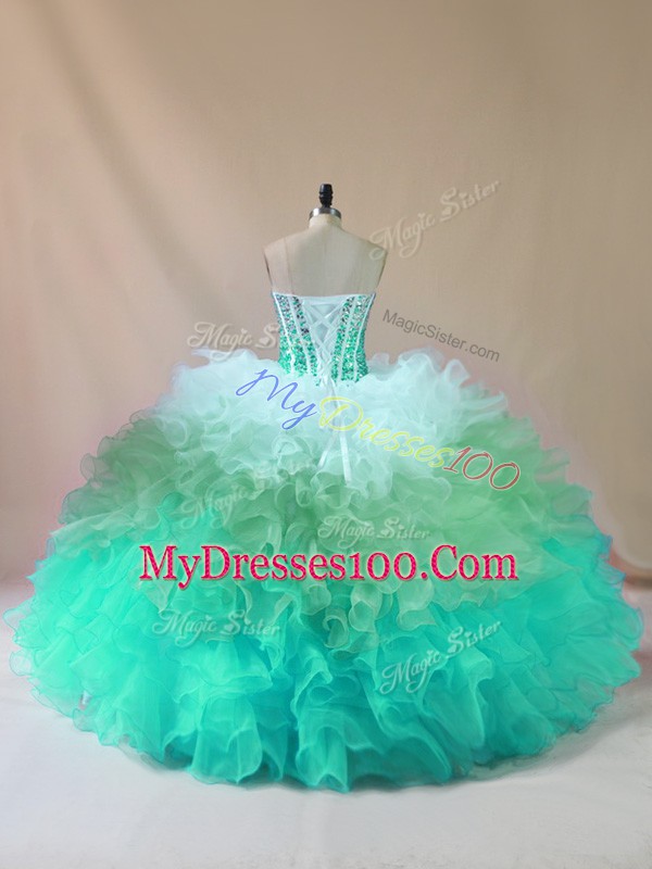 Multi-color Sleeveless Floor Length Beading and Ruffles Lace Up Quinceanera Gown