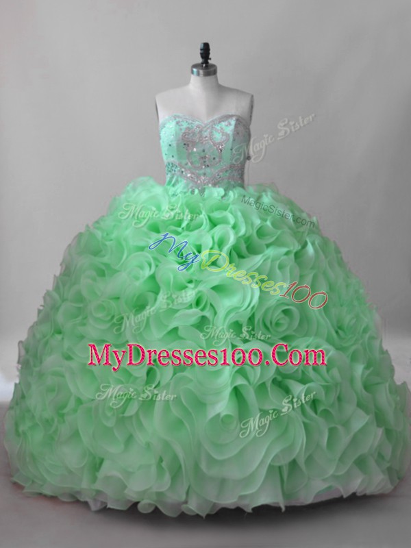 Ideal Sweetheart Sleeveless Fabric With Rolling Flowers Wedding Party Dress Beading Brush Train Lace Up