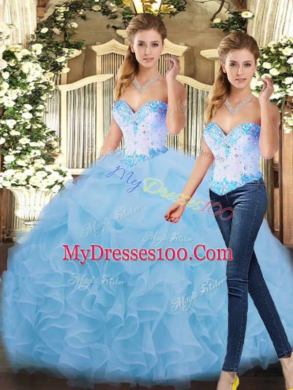 Sleeveless Lace Up Floor Length Beading and Ruffles Ball Gown Prom Dress