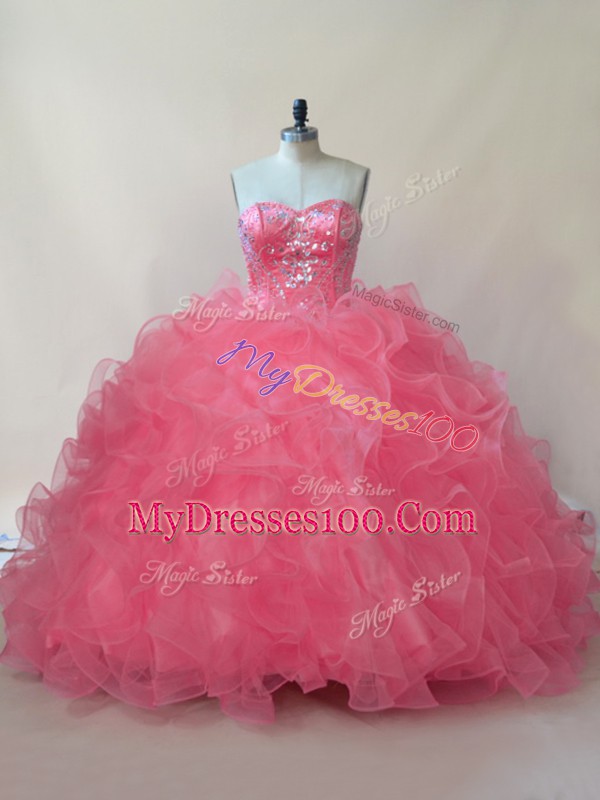 Sweetheart Sleeveless Organza Quinceanera Dresses Beading and Ruffles Lace Up