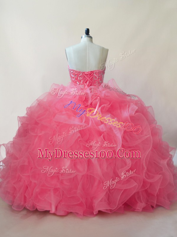 Sweetheart Sleeveless Organza Quinceanera Dresses Beading and Ruffles Lace Up