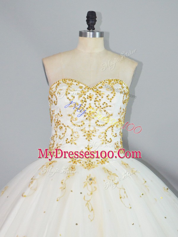 Champagne Tulle Lace Up Halter Top Sleeveless Floor Length Sweet 16 Dresses Beading