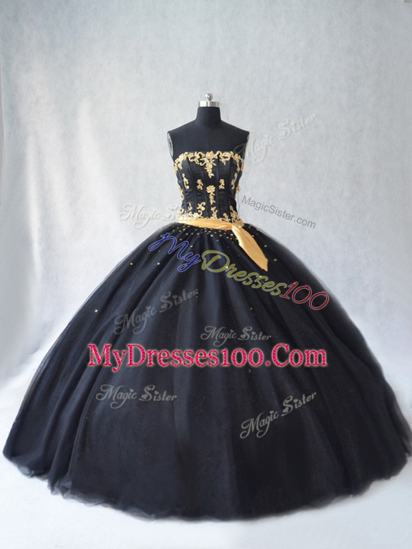 Noble Black Sleeveless Tulle Lace Up 15th Birthday Dress for Sweet 16 and Quinceanera
