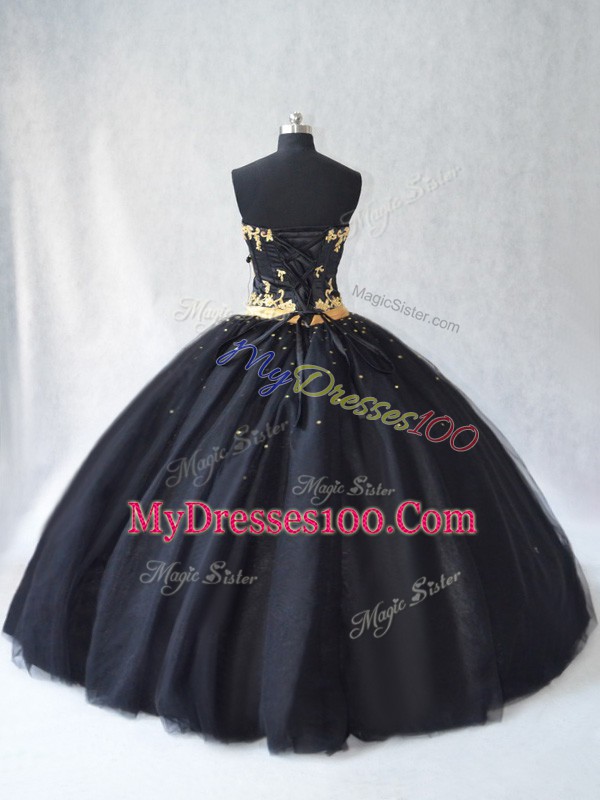 Noble Black Sleeveless Tulle Lace Up 15th Birthday Dress for Sweet 16 and Quinceanera