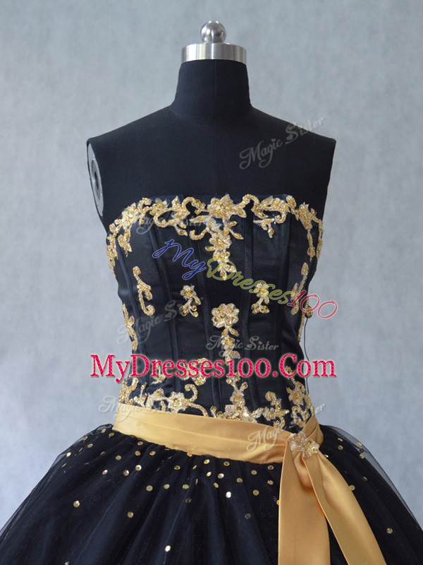 Noble Black Sleeveless Tulle Lace Up 15th Birthday Dress for Sweet 16 and Quinceanera