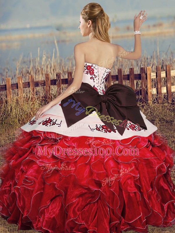 Organza Sweetheart Sleeveless Lace Up Embroidery and Ruffles and Bowknot Quinceanera Dresses in Green