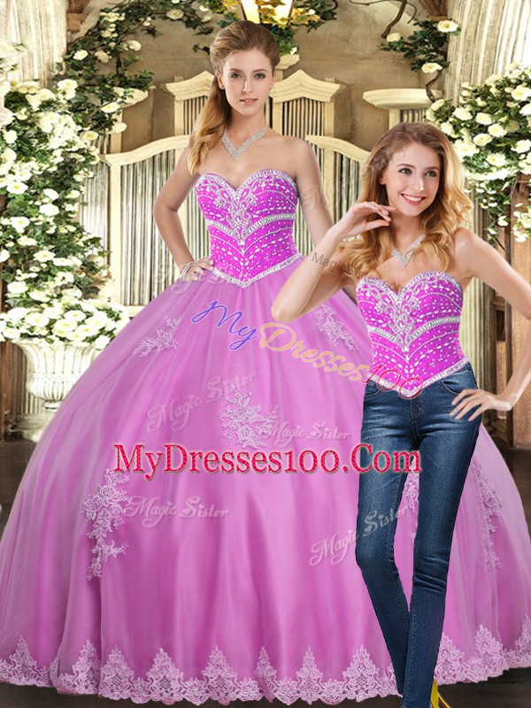 Custom Designed Floor Length Lilac Quinceanera Dresses Sweetheart Sleeveless Lace Up