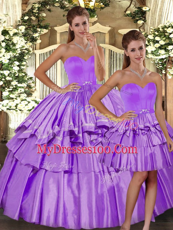 Floor Length Three Pieces Sleeveless Lilac Ball Gown Prom Dress Backless