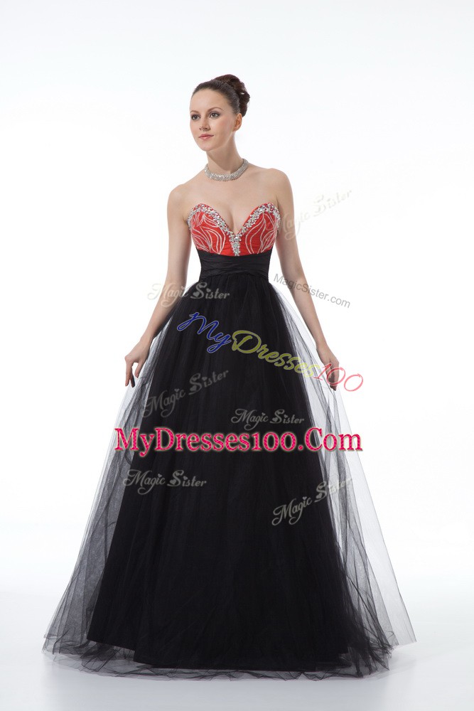 Noble Beading Prom Party Dress Black Zipper Sleeveless Floor Length