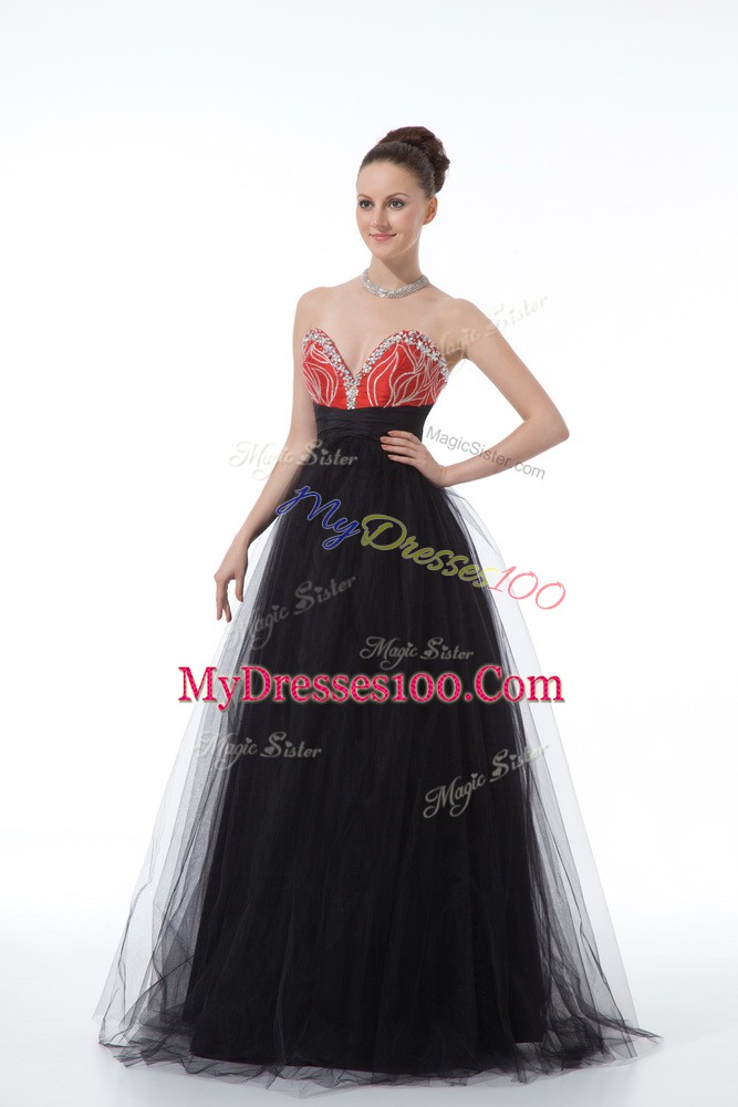 Noble Beading Prom Party Dress Black Zipper Sleeveless Floor Length