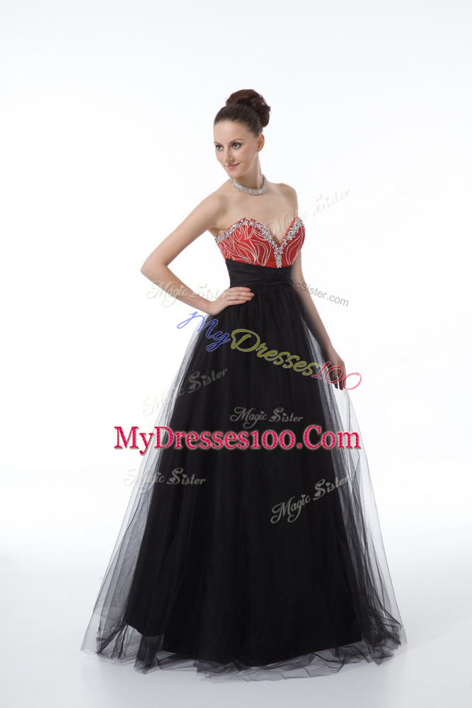Noble Beading Prom Party Dress Black Zipper Sleeveless Floor Length