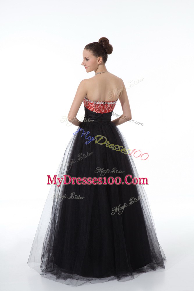 Noble Beading Prom Party Dress Black Zipper Sleeveless Floor Length