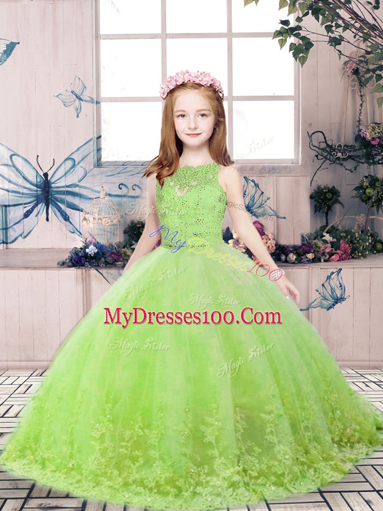 Scoop Sleeveless Backless Pageant Gowns Yellow Green Tulle