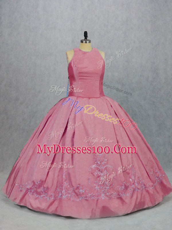 Nice Taffeta Sleeveless Floor Length Sweet 16 Dress and Embroidery