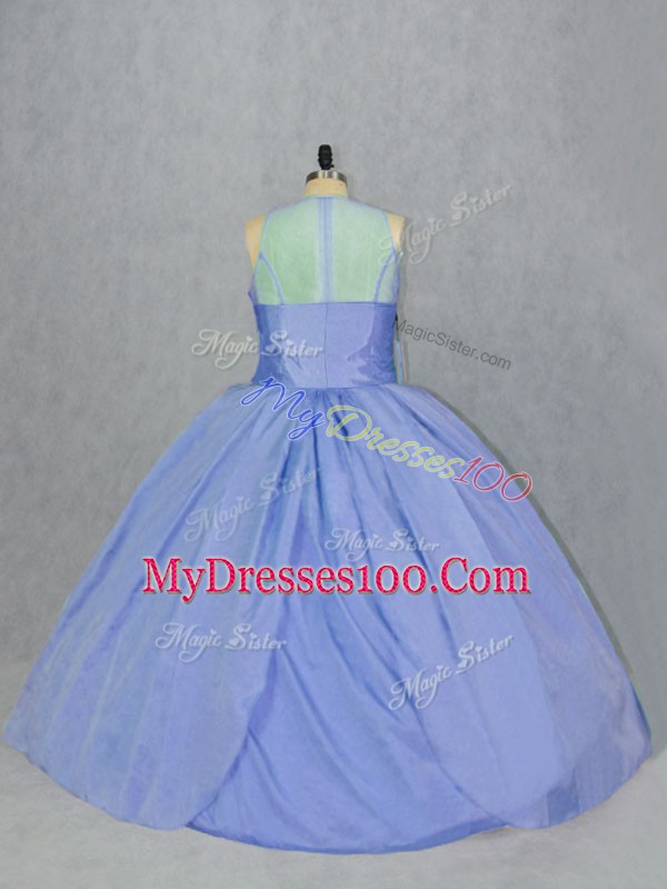 Glittering Blue Zipper Scoop Embroidery Sweet 16 Quinceanera Dress Satin Sleeveless