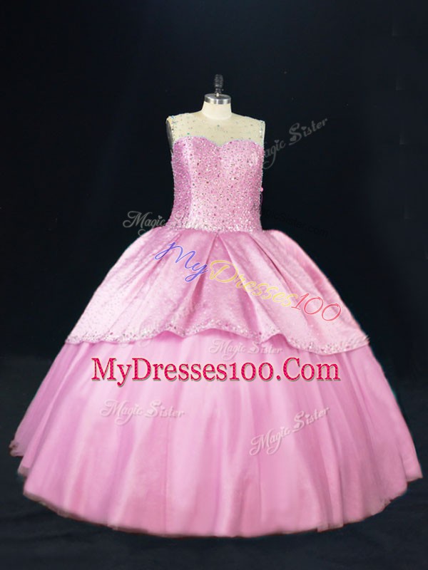 Fantastic Pink Scoop Neckline Beading Vestidos de Quinceanera Sleeveless Lace Up