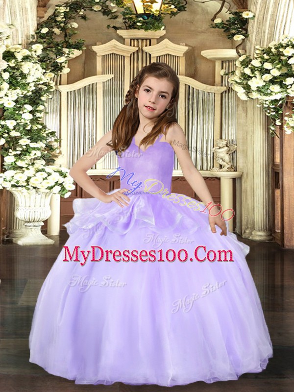 Lavender Lace Up Kids Formal Wear Beading Sleeveless Floor Length