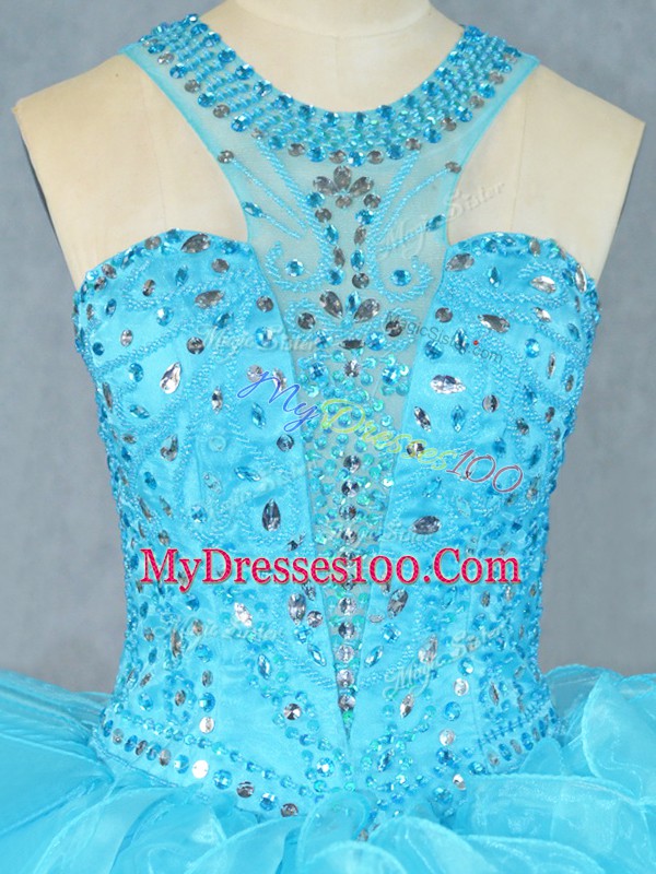 Baby Blue Zipper 15 Quinceanera Dress Beading and Ruffles Sleeveless Floor Length