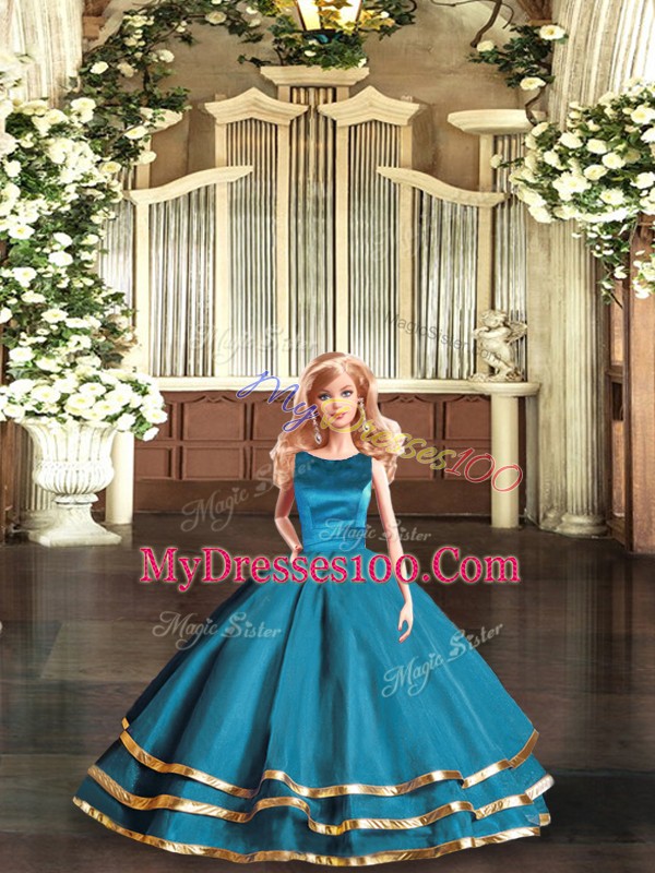 Adorable Teal Scoop Neckline Ruffled Layers Quinceanera Gown Sleeveless Lace Up