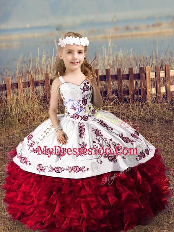 Straps Sleeveless Lace Up Pageant Dress Womens Wine Red Organza