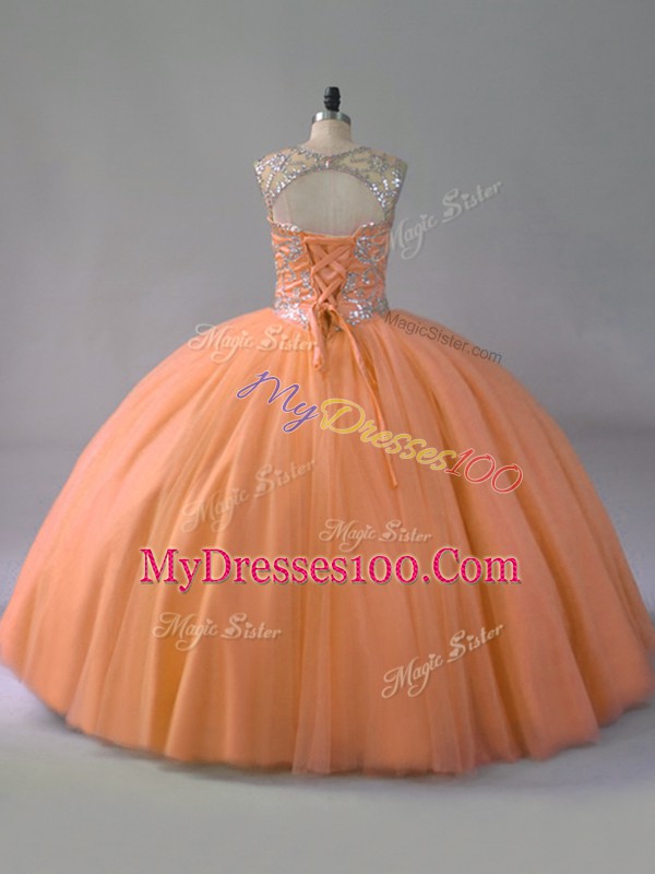 Superior Floor Length Ball Gowns Sleeveless Orange Quince Ball Gowns Lace Up