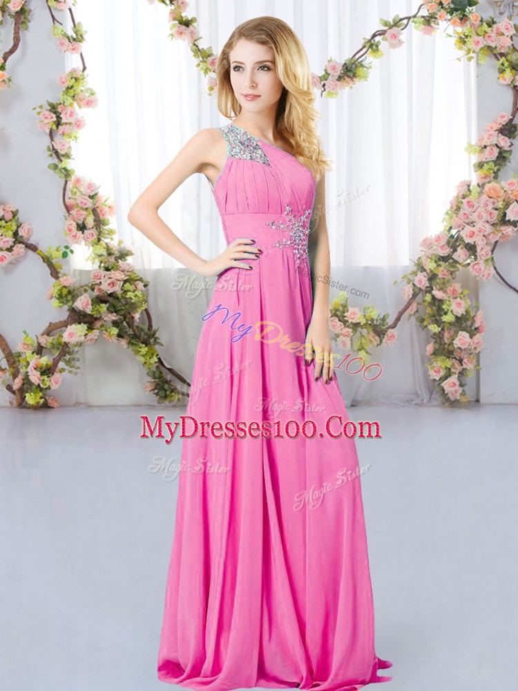 Sweet Rose Pink Sleeveless Chiffon Zipper Bridesmaid Gown for Wedding Party