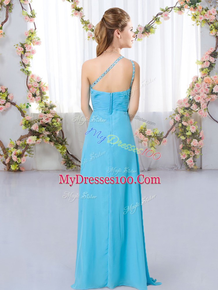 Sweet Rose Pink Sleeveless Chiffon Zipper Bridesmaid Gown for Wedding Party