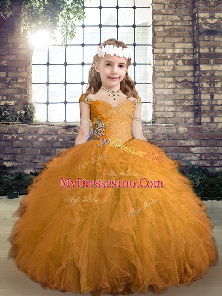 Gorgeous Sleeveless Beading and Ruffles Lace Up Kids Formal Wear