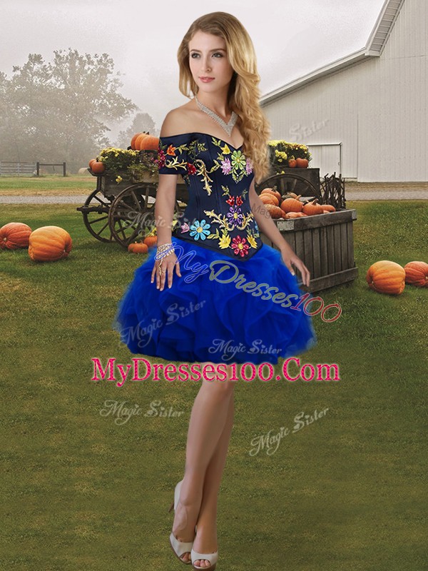 Stylish Floor Length Ball Gowns Sleeveless Blue And Black 15th Birthday Dress Lace Up