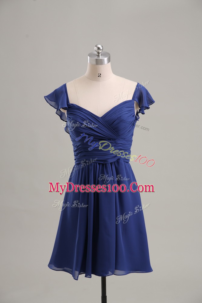 Nice Mini Length Blue Cocktail Dresses Chiffon Sleeveless Ruching