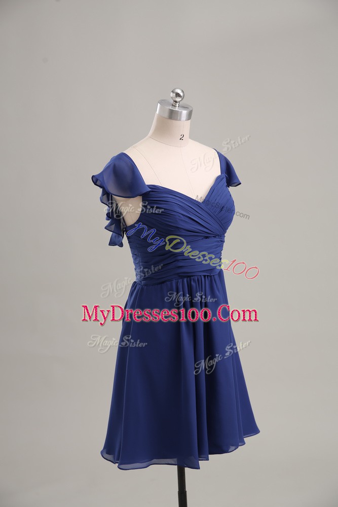 Nice Mini Length Blue Cocktail Dresses Chiffon Sleeveless Ruching