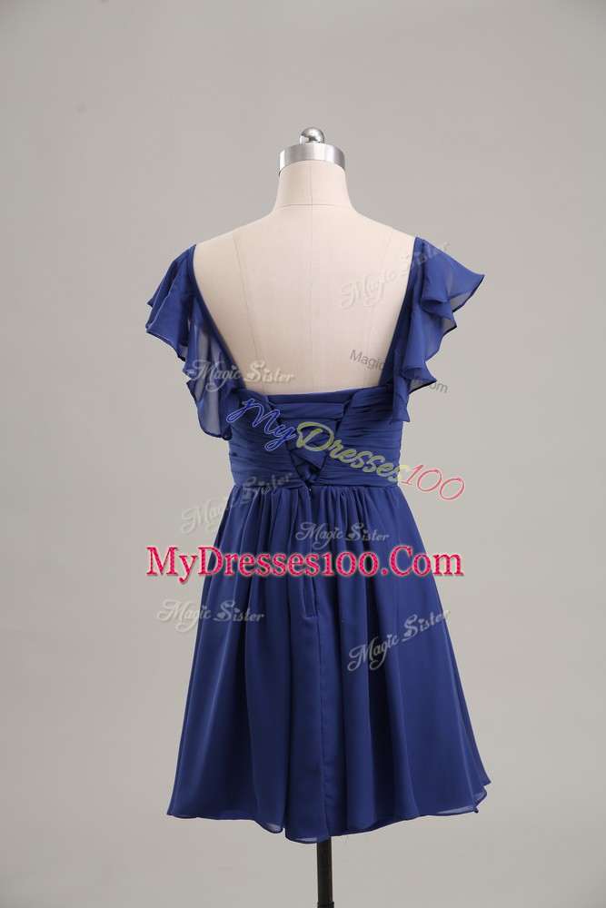 Nice Mini Length Blue Cocktail Dresses Chiffon Sleeveless Ruching