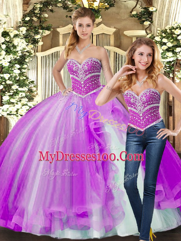 Fantastic Floor Length Lilac Quince Ball Gowns Sweetheart Sleeveless Lace Up