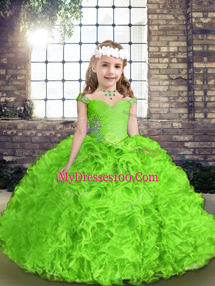 Trendy Sleeveless Lace Up Floor Length Beading and Ruffles Little Girls Pageant Gowns