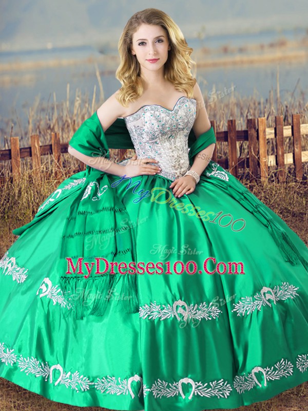 High Class Turquoise Sleeveless Beading and Embroidery Floor Length Sweet 16 Dresses