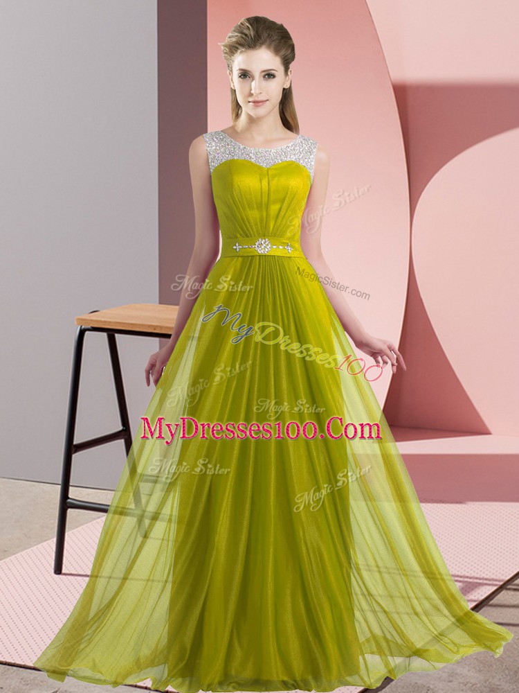 Exceptional Floor Length Olive Green Bridesmaid Dress Scoop Sleeveless Lace Up