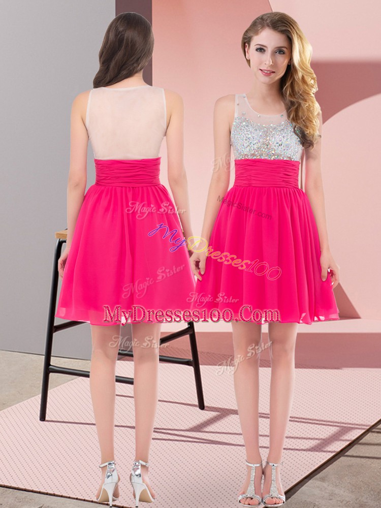 Clearance Chiffon Sleeveless Mini Length Bridesmaid Dresses and Beading