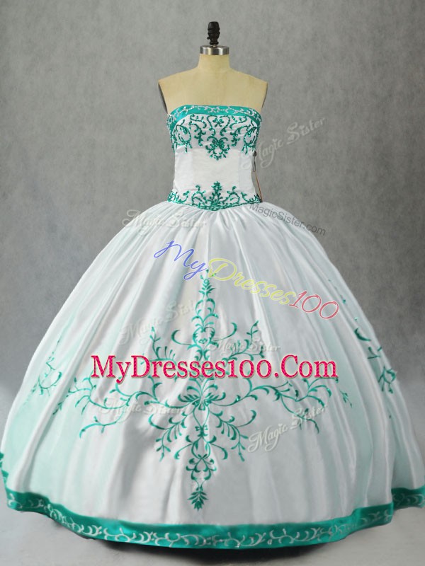 Cute White Lace Up Quinceanera Dress Embroidery Sleeveless Floor Length