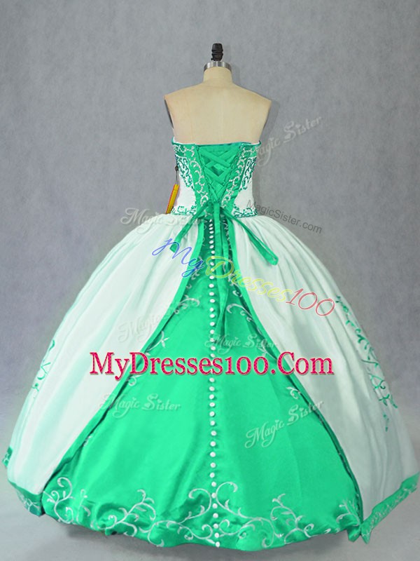 Cute White Lace Up Quinceanera Dress Embroidery Sleeveless Floor Length
