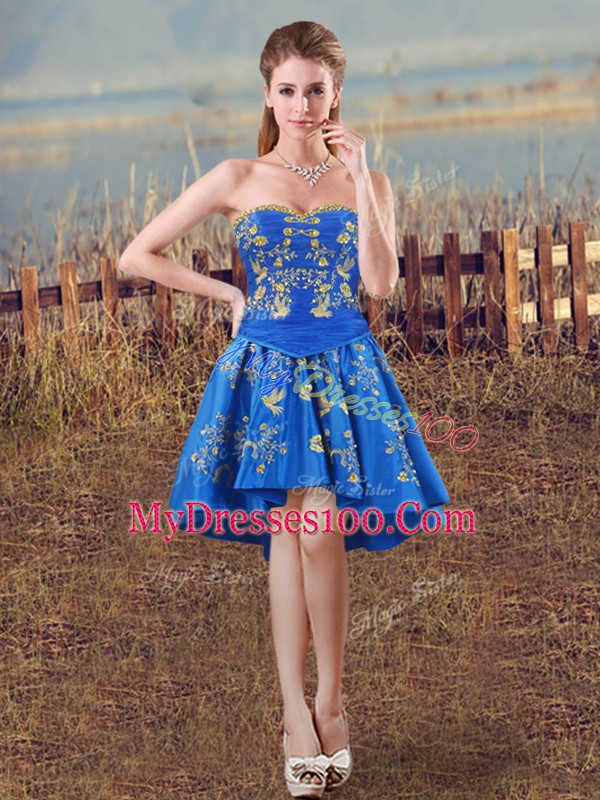 Floor Length Royal Blue Sweet 16 Dress Fabric With Rolling Flowers Sleeveless Embroidery and Ruffles