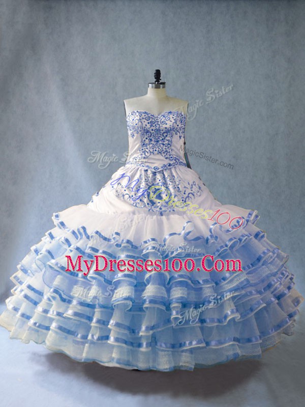 Free and Easy Sleeveless Embroidery and Ruffled Layers Lace Up Quinceanera Gown