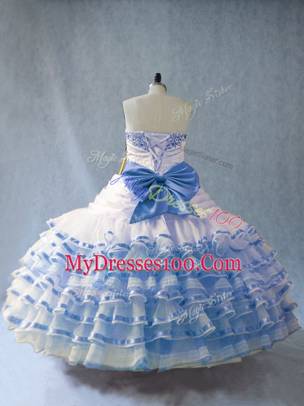 Free and Easy Sleeveless Embroidery and Ruffled Layers Lace Up Quinceanera Gown