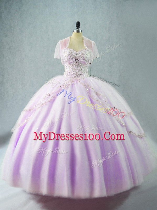 Sweetheart Sleeveless Lace Up Vestidos de Quinceanera Lavender Tulle