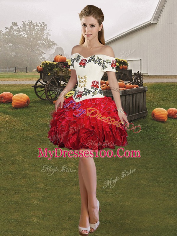 Glorious Mini Length Red Homecoming Dress Off The Shoulder Sleeveless Lace Up
