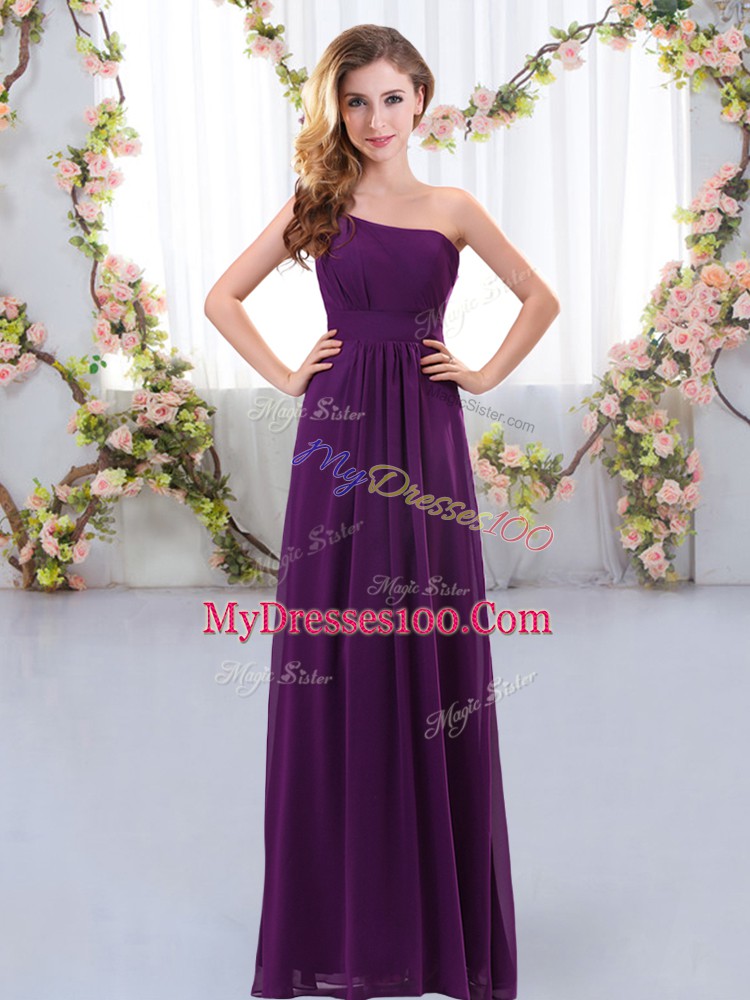Chiffon One Shoulder Sleeveless Zipper Ruching Court Dresses for Sweet 16 in Dark Purple